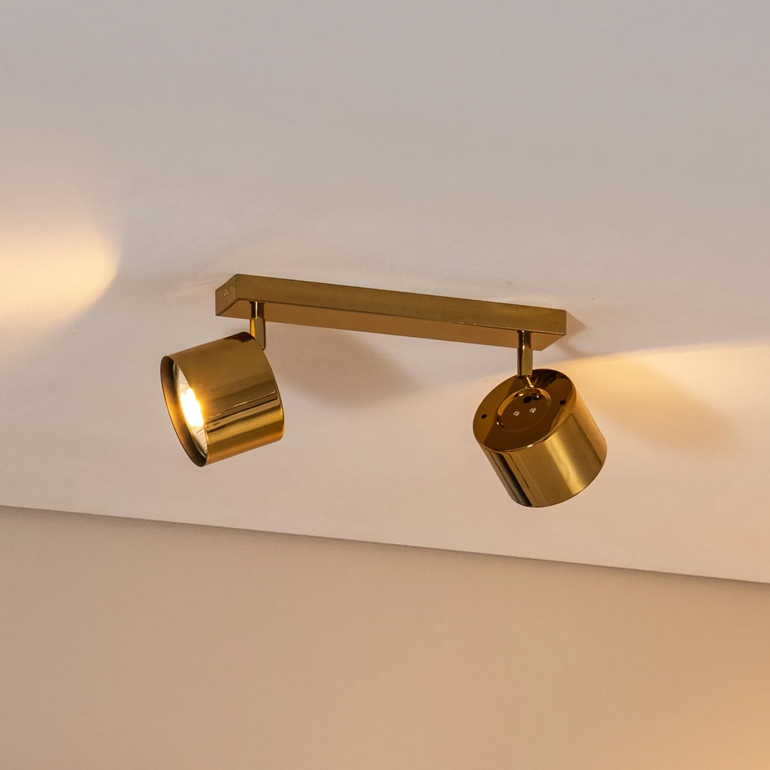 Downlight Chloe orientable, 2 luces, acero color latón