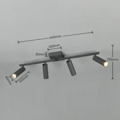 Downlight Dara, longitud 66 cm, antracita, metal, 4 luces.