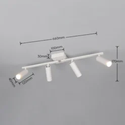 Downlight Dara, longitud 66 cm, gris, metal, 4 luces.