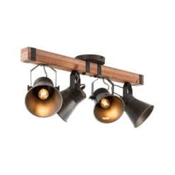 Downlight Decca, longitud 78 cm, negro/madera, 4 luces.