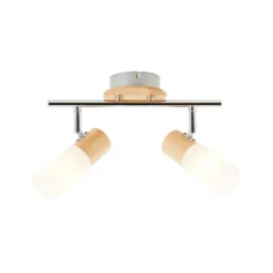 Downlight de techo Babsan, longitud 27,5 cm, madera clara, 2 luces.