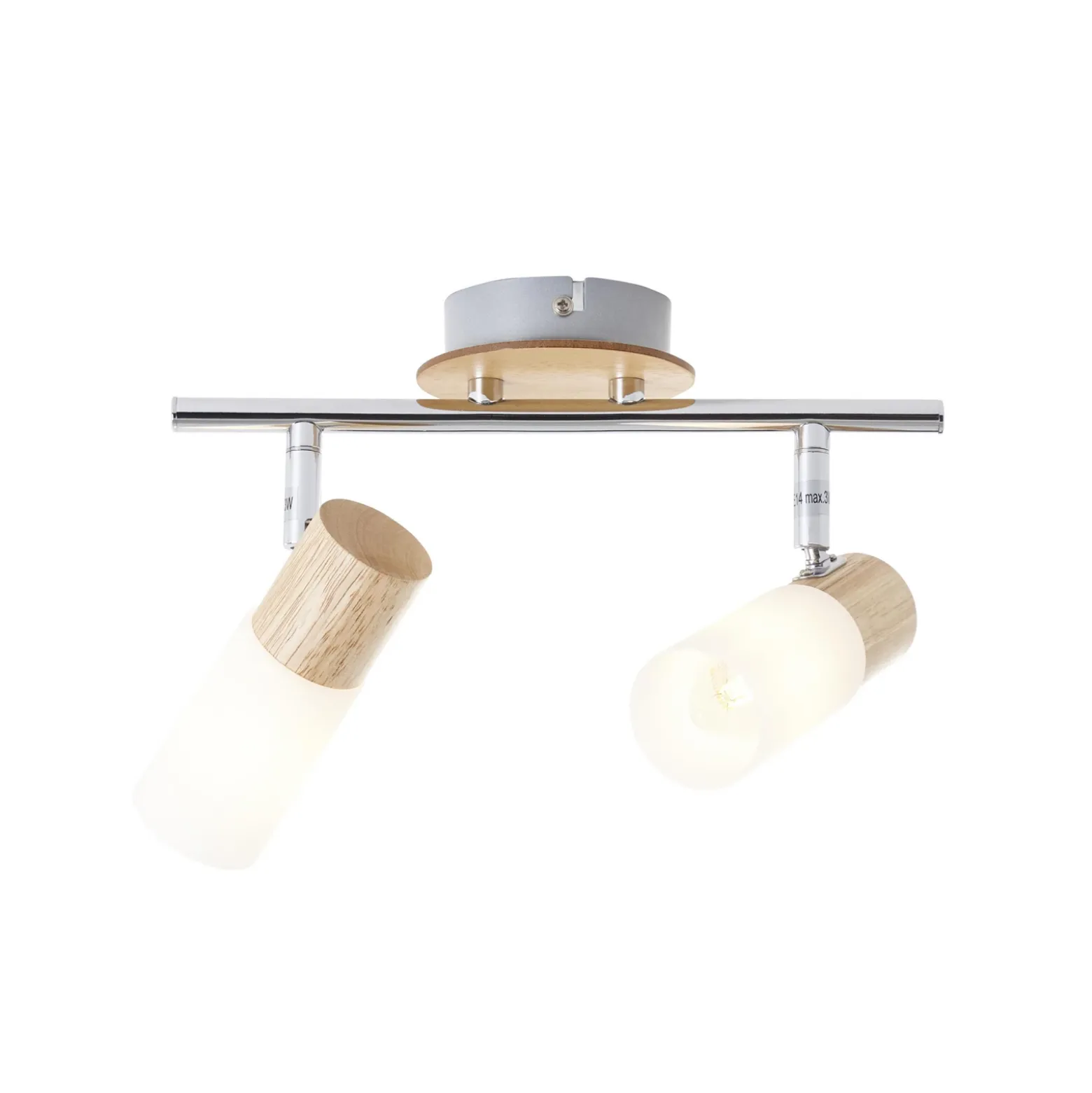 Downlight de techo Babsan, longitud 27,5 cm, madera clara, 2 luces.