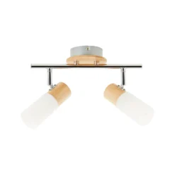 Downlight de techo Babsan, longitud 27,5 cm, madera clara, 2 luces.