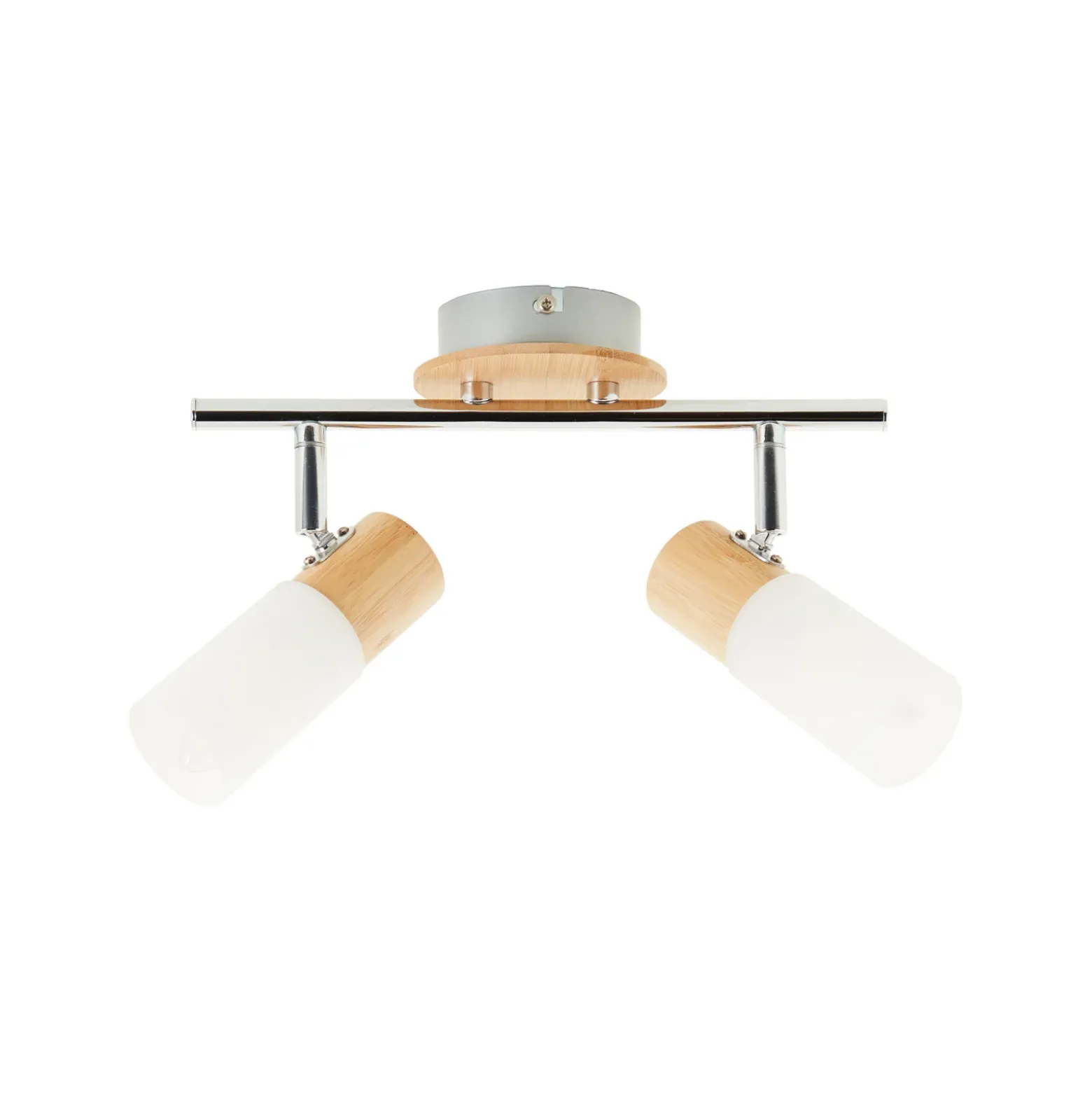 Downlight de techo Babsan, longitud 27,5 cm, madera clara, 2 luces.