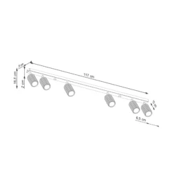 Downlight de techo carbono, blanco, longitud 117 cm, aluminio, 6 luces.