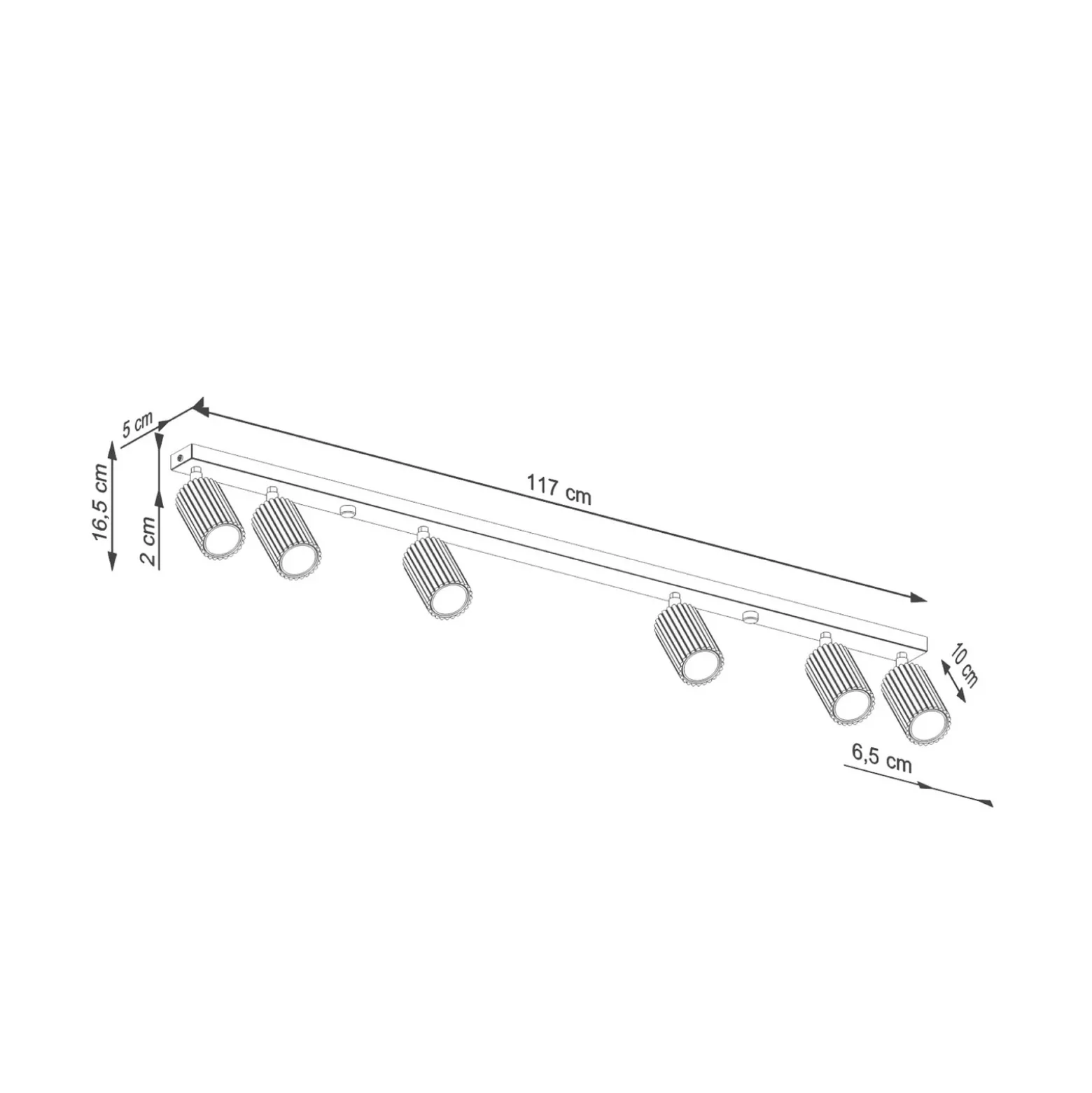 Downlight de techo carbono, dorado, longitud 117 cm, aluminio, 6 luces.