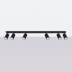 Downlight de techo carbono, negro, longitud 117 cm, aluminio, 6 luces.