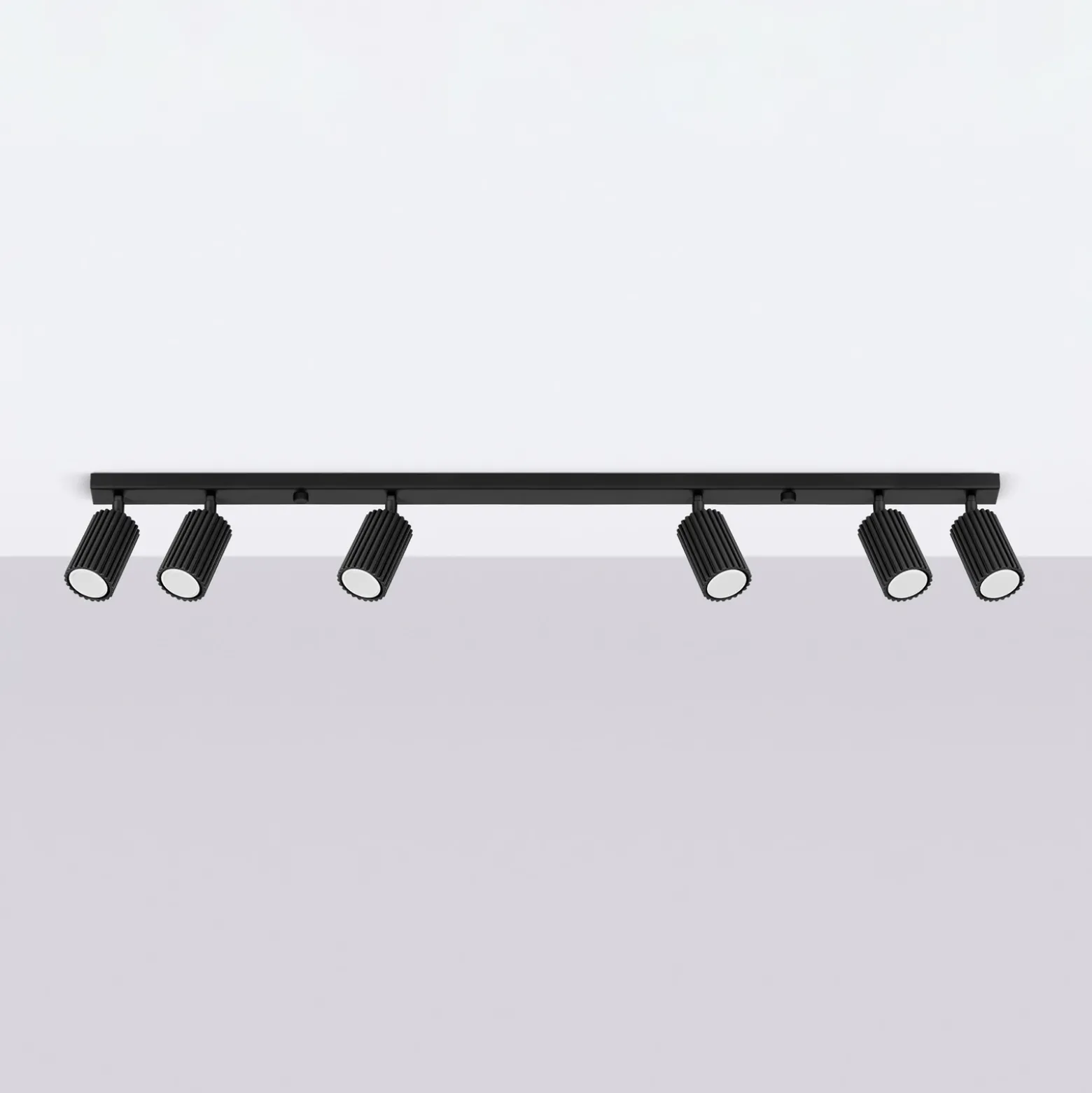 Downlight de techo carbono, negro, longitud 117 cm, aluminio, 6 luces.