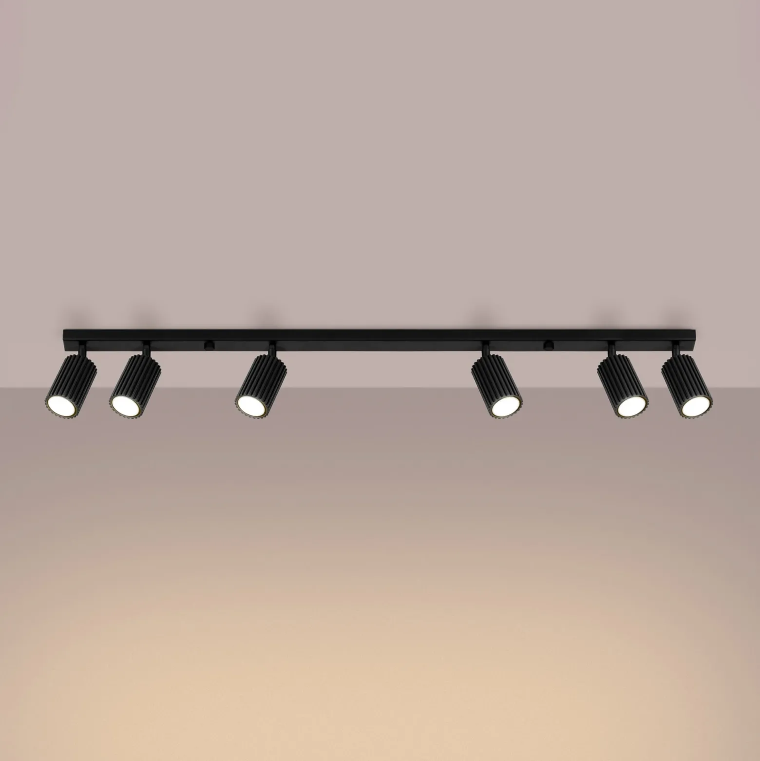 Downlight de techo carbono, negro, longitud 117 cm, aluminio, 6 luces.
