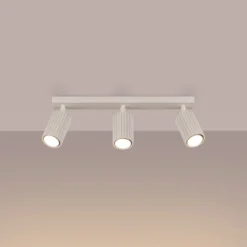 Downlight de techo de carbono, beige, longitud 45 cm, aluminio, 3 luces.