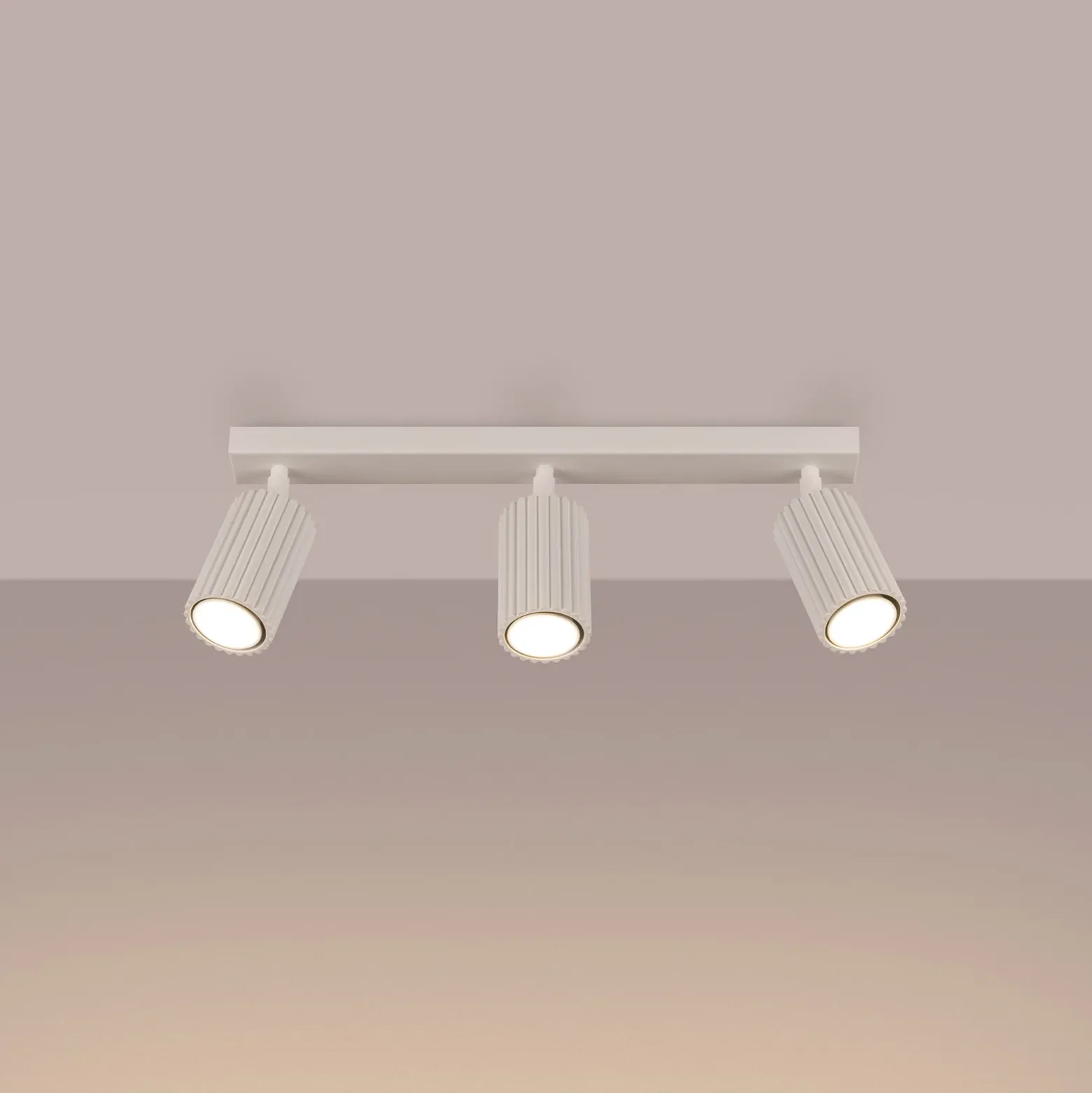 Downlight de techo de carbono, beige, longitud 45 cm, aluminio, 3 luces.