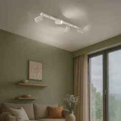 Downlight de techo de carbono, beige, longitud 81 cm, aluminio, 4 luces.