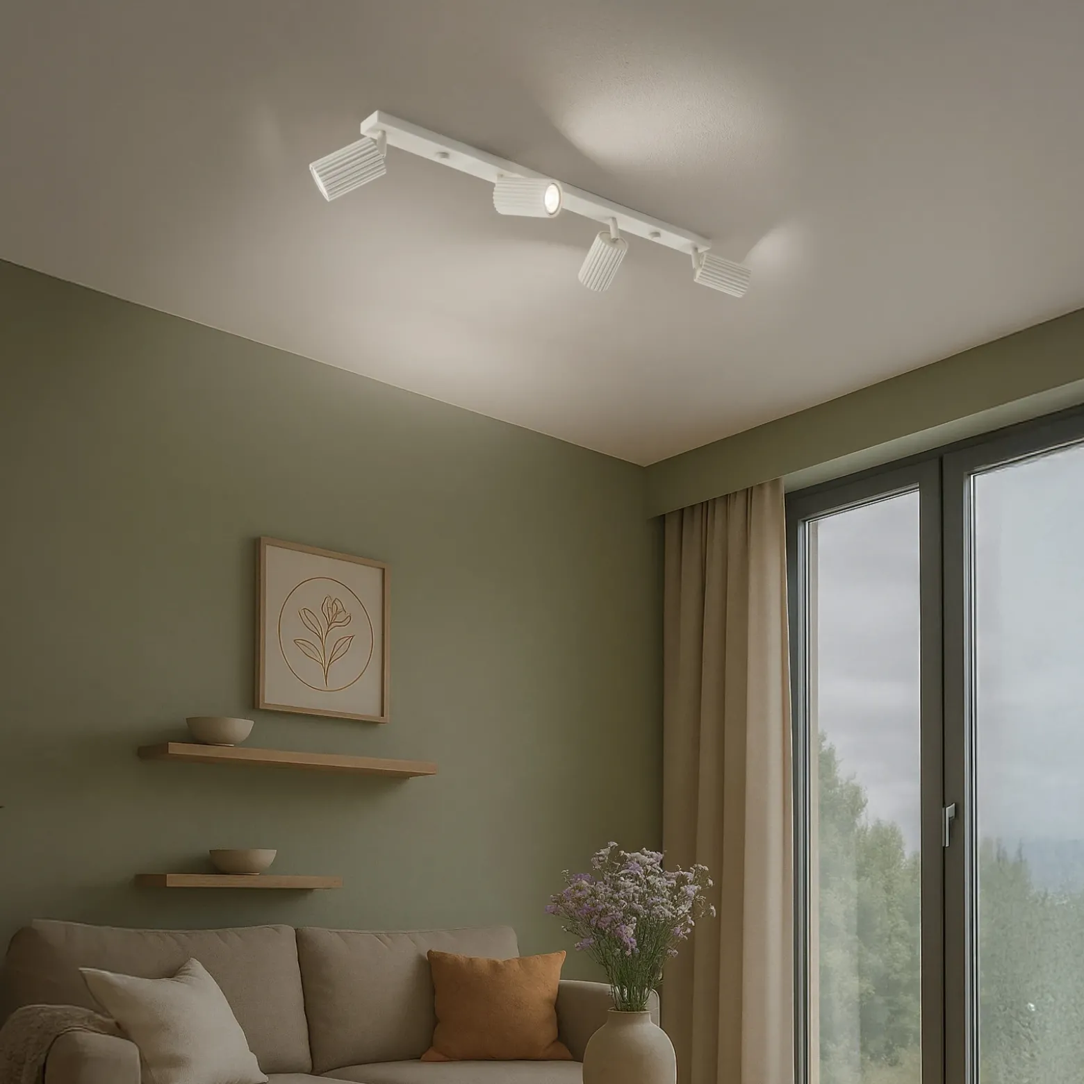 Downlight de techo de carbono, beige, longitud 81 cm, aluminio, 4 luces.