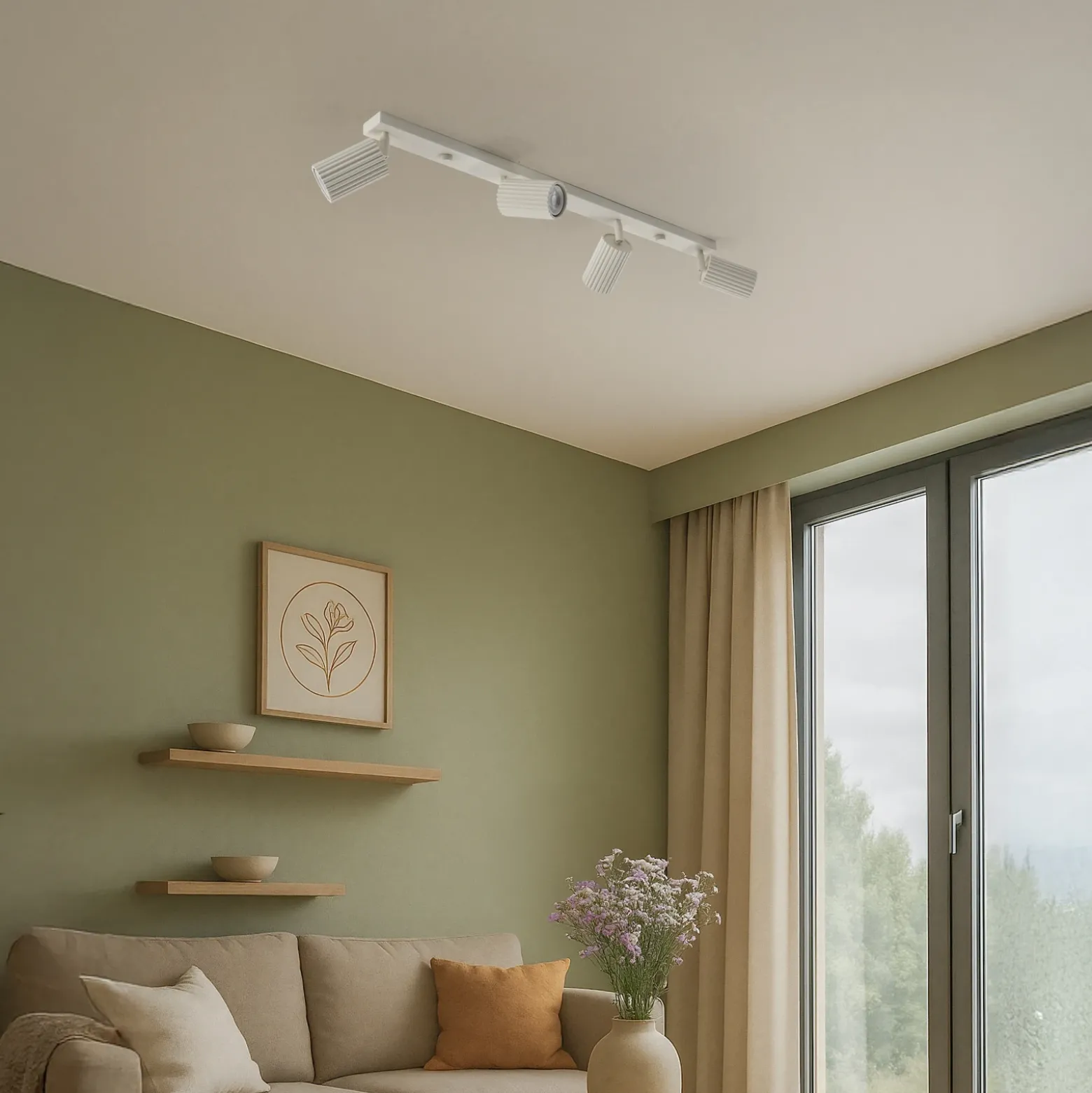 Downlight de techo de carbono, beige, longitud 81 cm, aluminio, 4 luces.