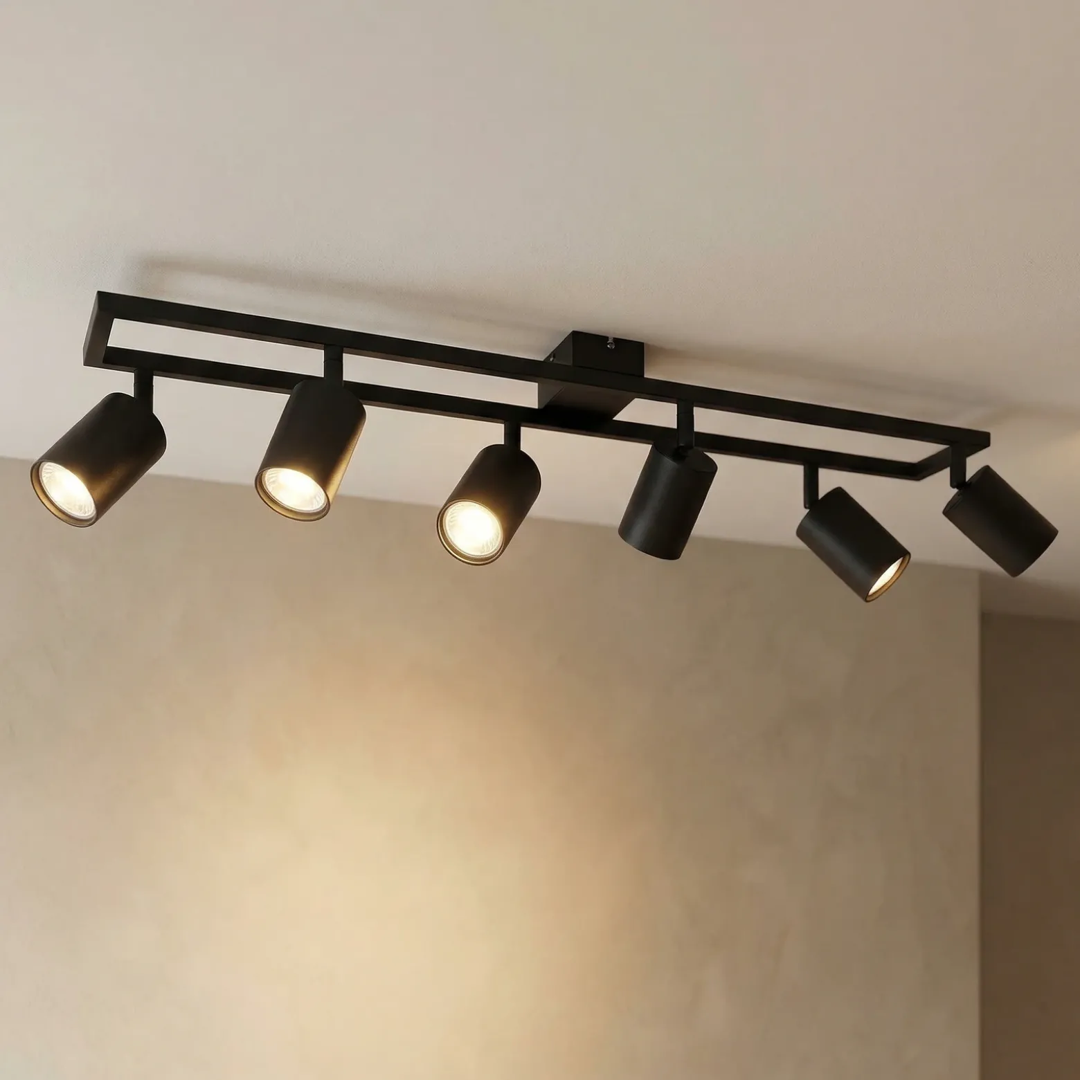Downlight de techo Lindby Bravius, negro, 6 luces, hierro