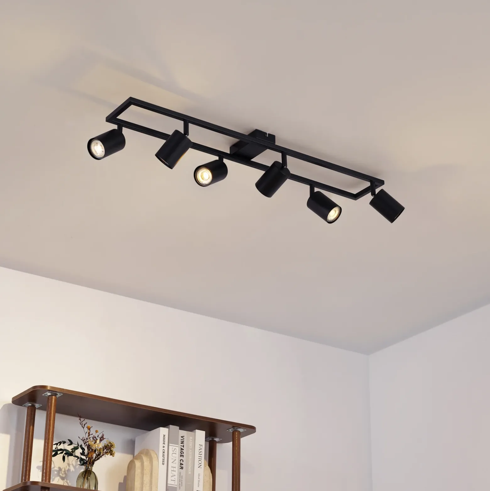 Downlight de techo Lindby Bravius, negro, 6 luces, hierro