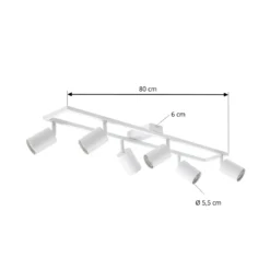 Downlight de techo Lindby Bravius, blanco, 6 luces, hierro
