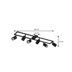 Downlight de techo Lindby Bravius, negro, 6 luces, hierro