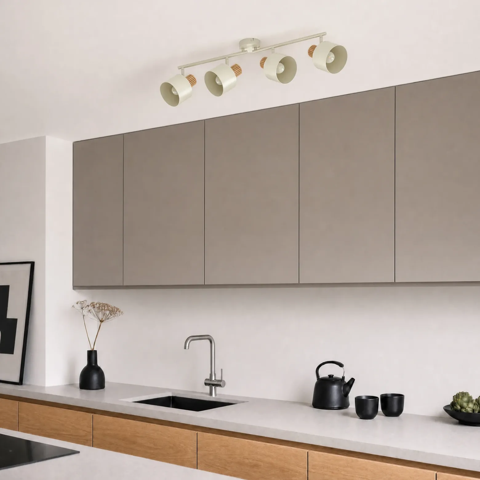 Downlight de techo Lindby Lenja, 4 luces, beige, E14, metal