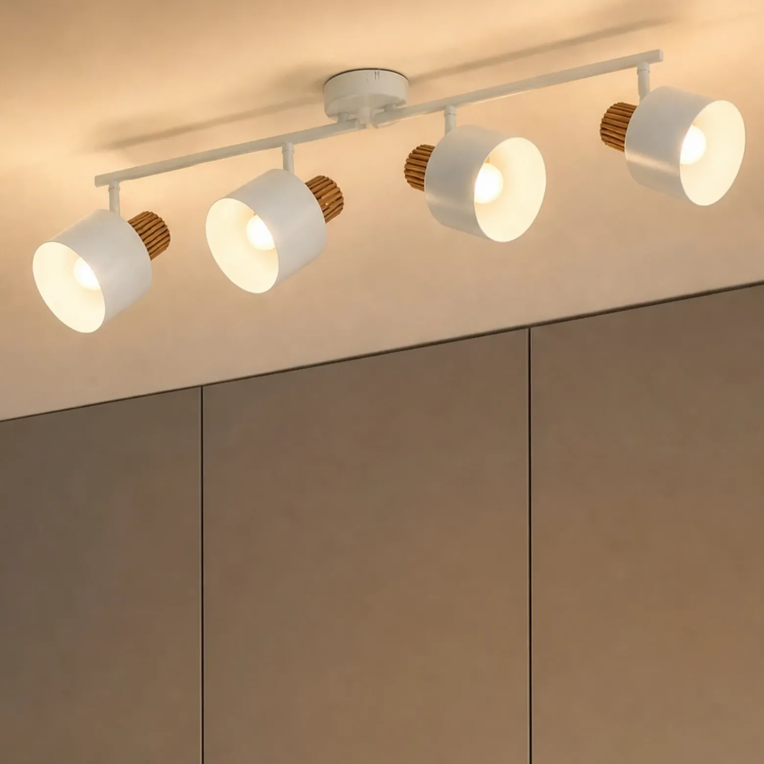 Downlight de techo Lindby Lenja, 4 luces, beige, E14, metal