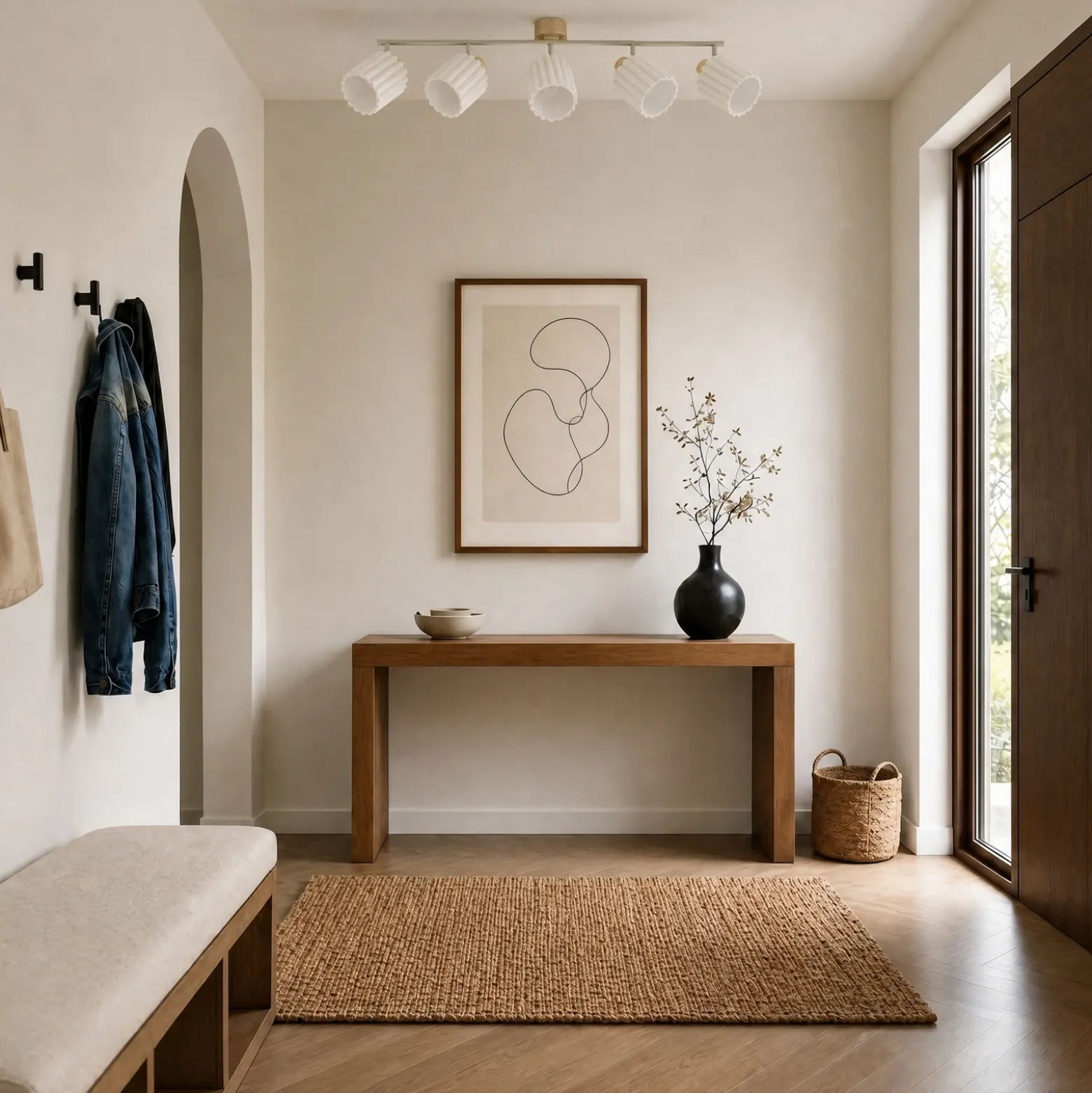 Downlight de techo Lindby Shiloh, 5 luces, natural/beige, madera