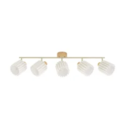 Downlight de techo Lindby Shiloh, 5 luces, natural/beige, madera