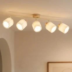 Downlight de techo Lindby Shiloh, 5 luces, natural/beige, madera