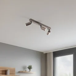 Downlight de techo Top, regulable, marrón, lineal de 3 luces