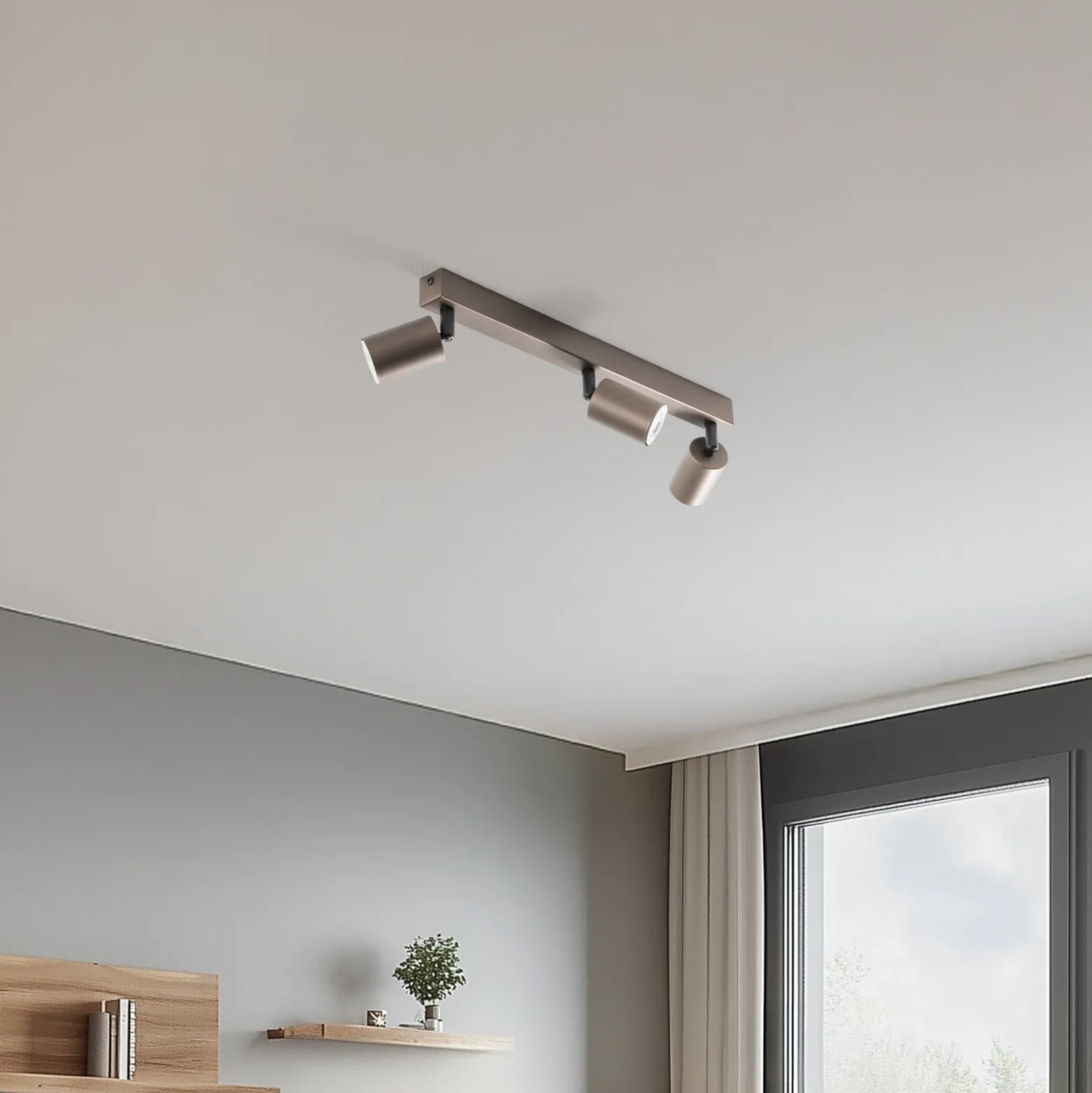 Downlight de techo Top, regulable, marrón, lineal de 3 luces