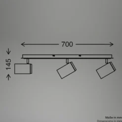 Downlight Duta, longitud 70 cm, negro/color madera, 3 luces.