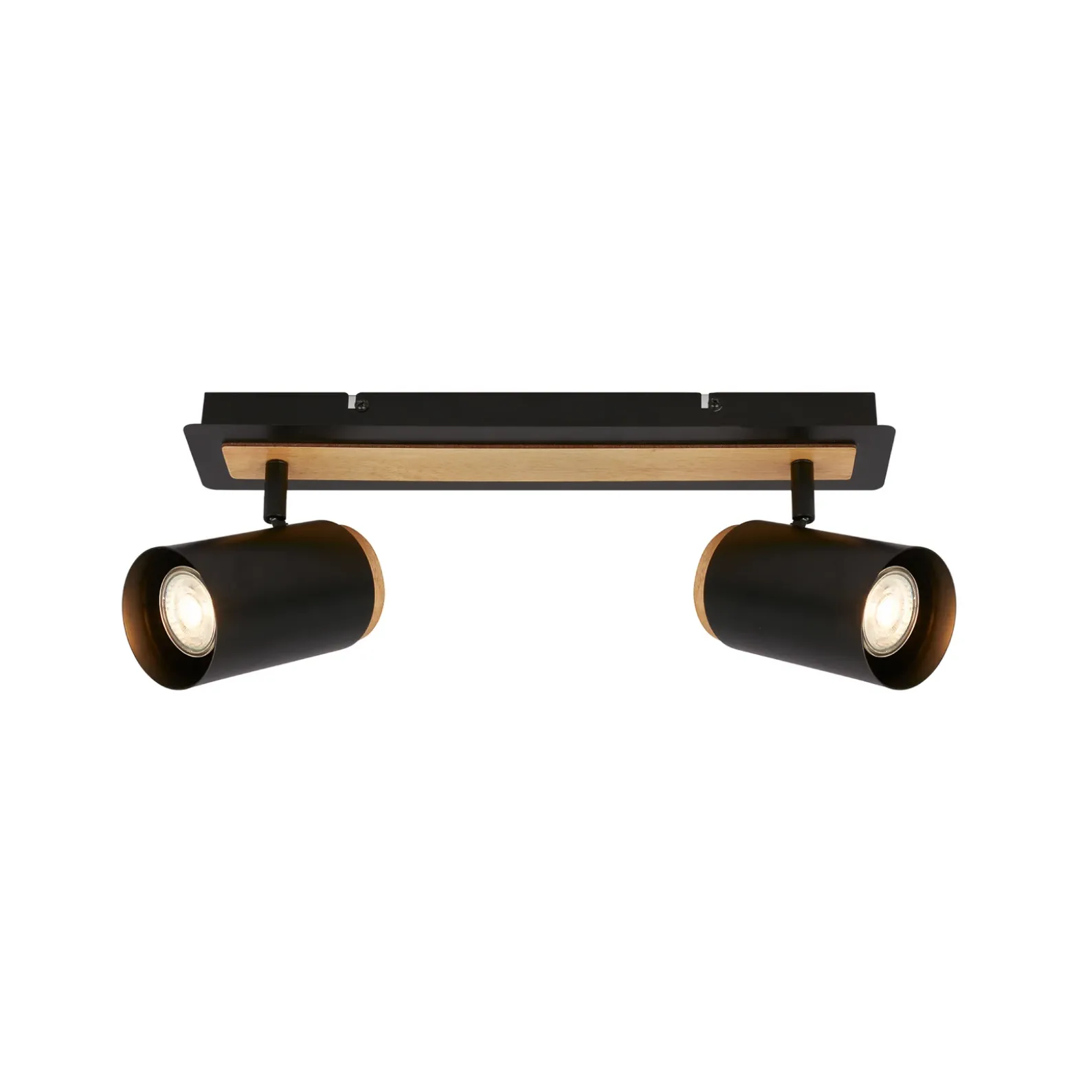 Downlight Duta, longitud 40 cm, negro/color madera, 2 luces.
