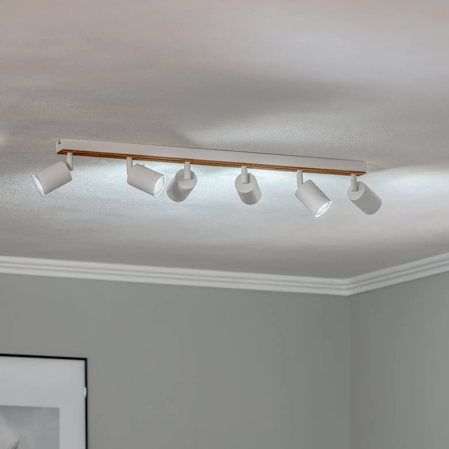 Downlight Envostar Tino de 6 luces, blanco/madera