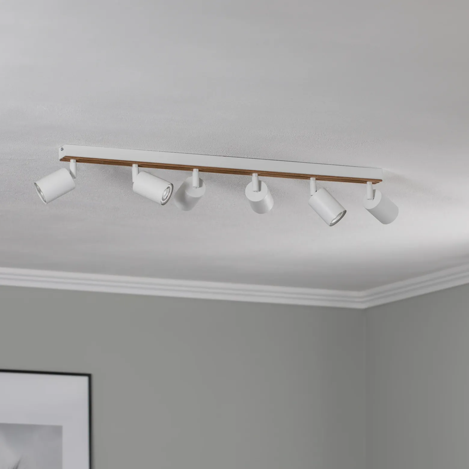 Downlight Envostar Tino de 6 luces, blanco/madera