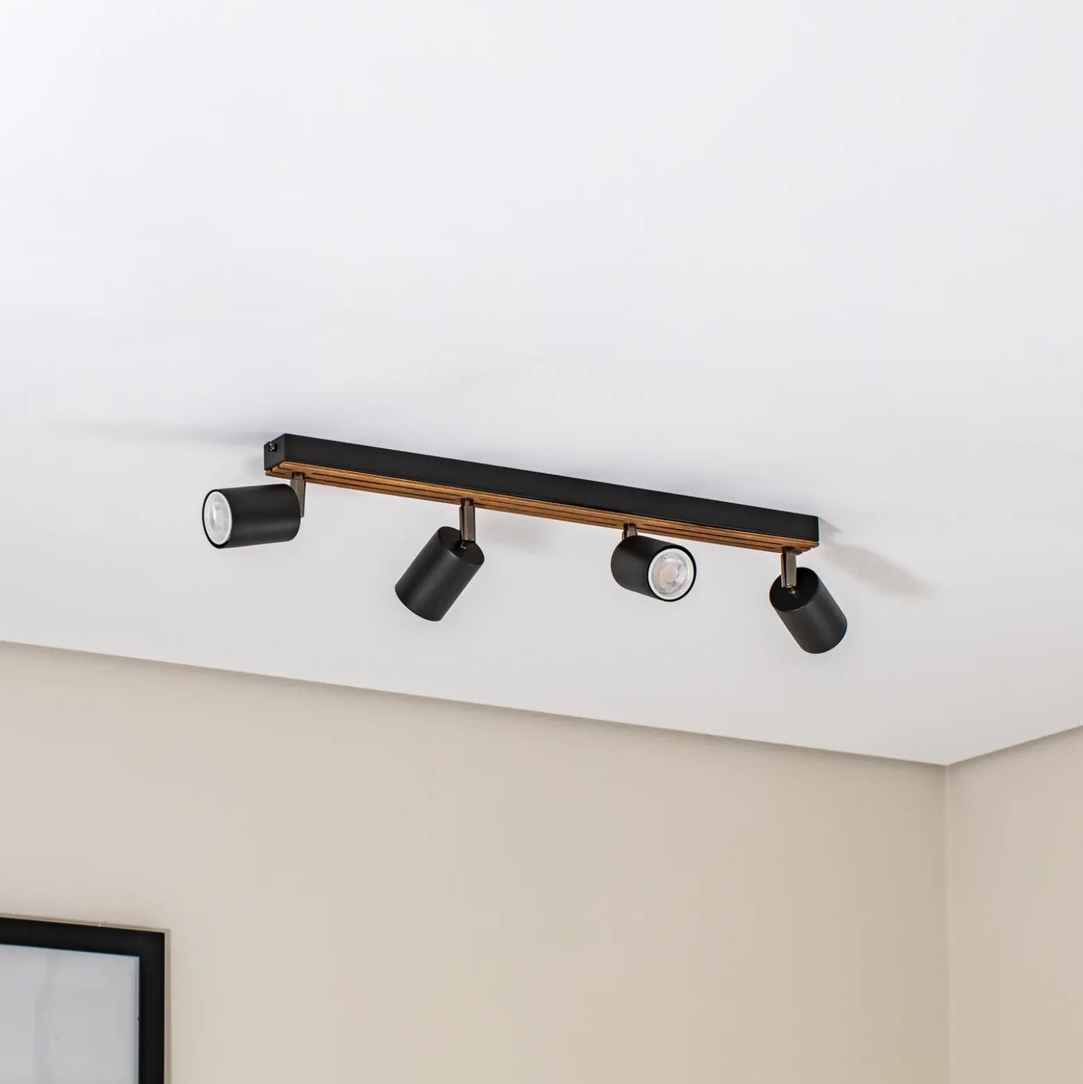 Downlight Envostar Tino de 4 luces, negro/madera