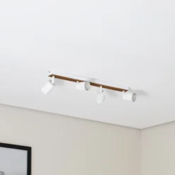 Downlight Envostar Tino de 4 luces, blanco/madera