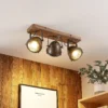 Downlight Farovi de Lindby, negro, 44 cm, 3 luces, madera, GU10
