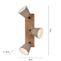 Downlight Gerda Michel, de 3 luces, madera/tejido