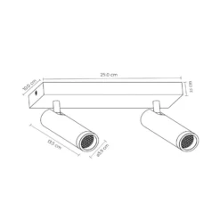 Downlight Grado, longitud 25 cm, gris, metal, 2 luces.