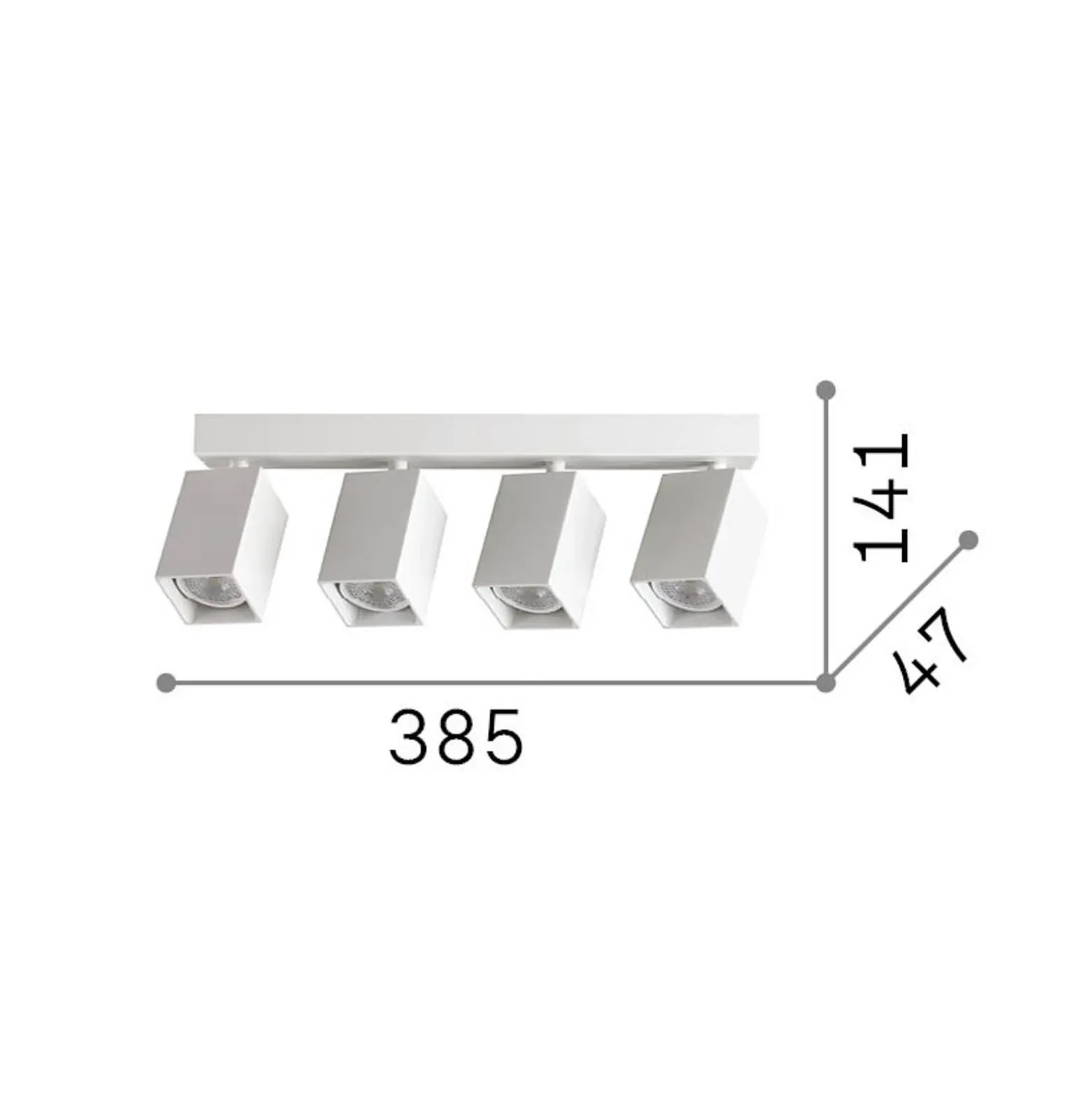 Downlight IDEAL LUX Dynamite Square blanco, 38 cm, 4 luces.