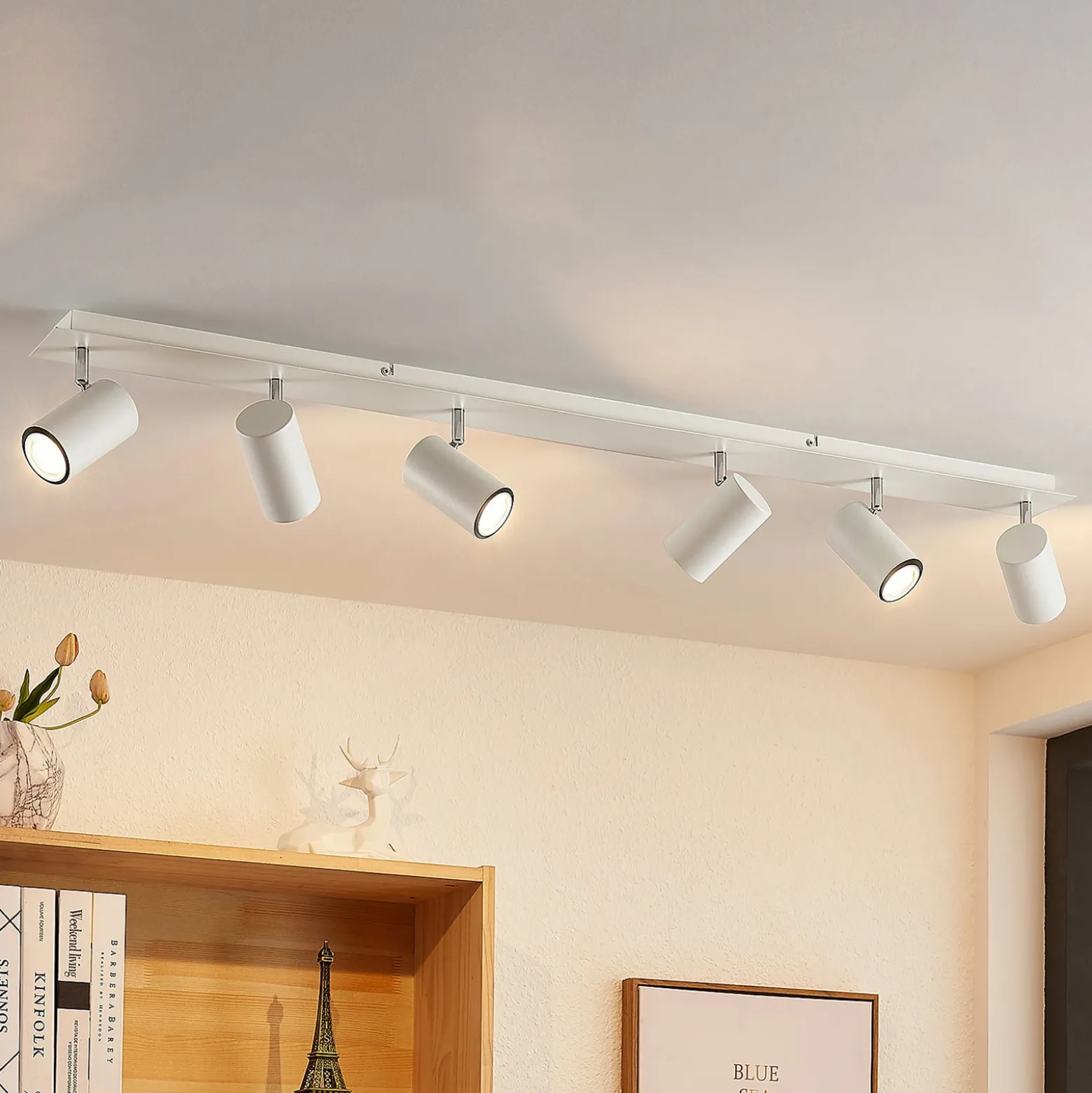Downlight Joffrey de Lindby, 116 cm, blanco, 6 luces, GU10
