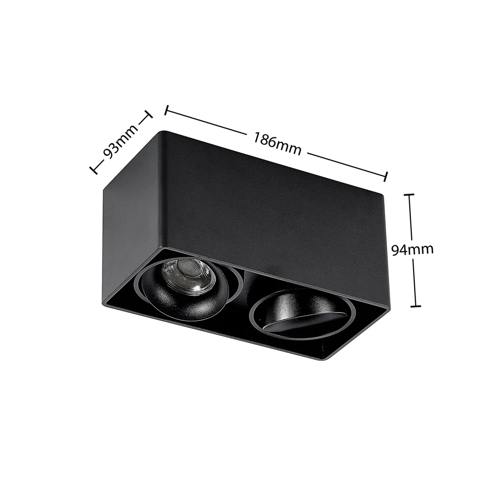 Downlight Kubika de Arcchio, 19 cm, negro, 2 luces, metal