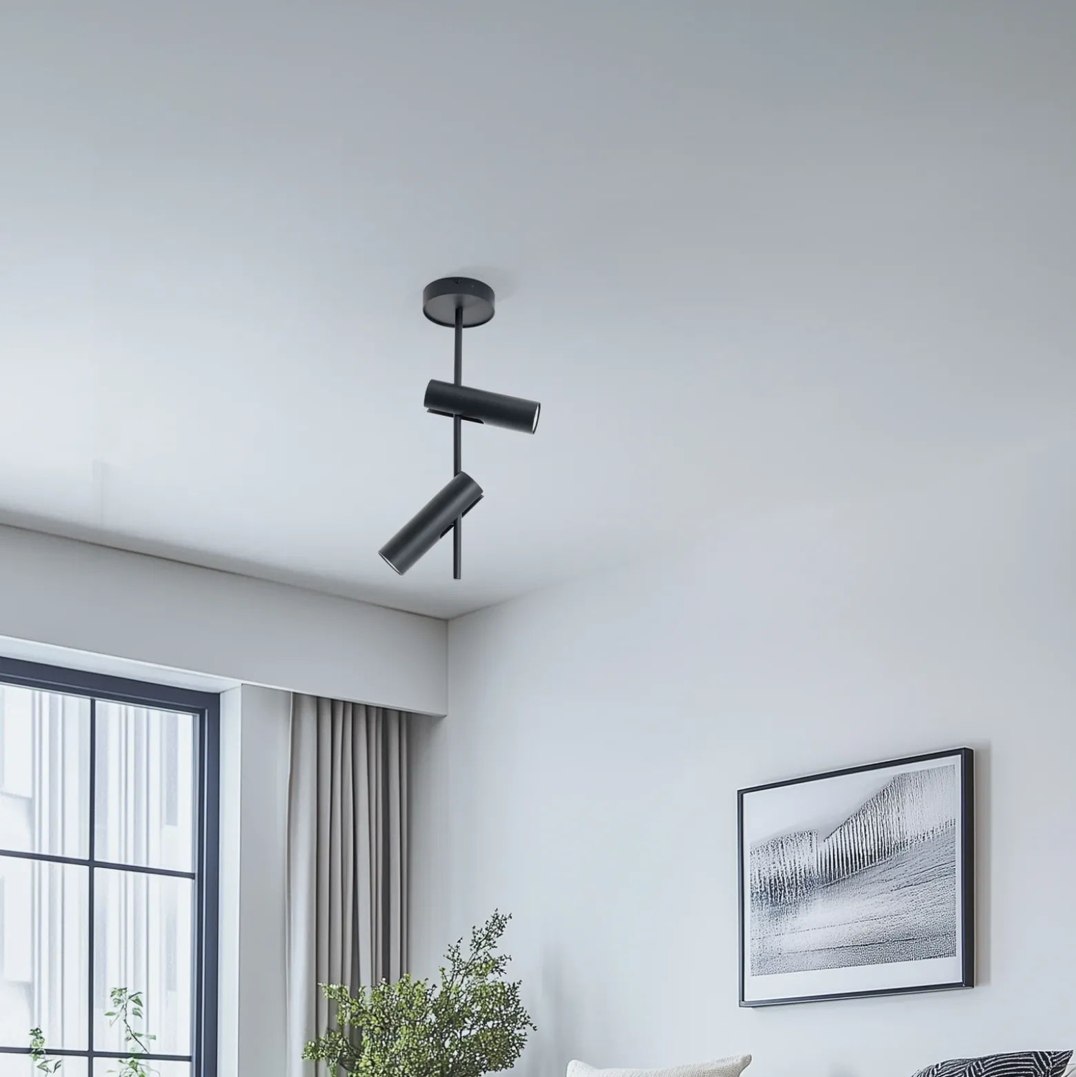 Downlight Leda 2, antracita, 2 luces, acero, altura 55 cm