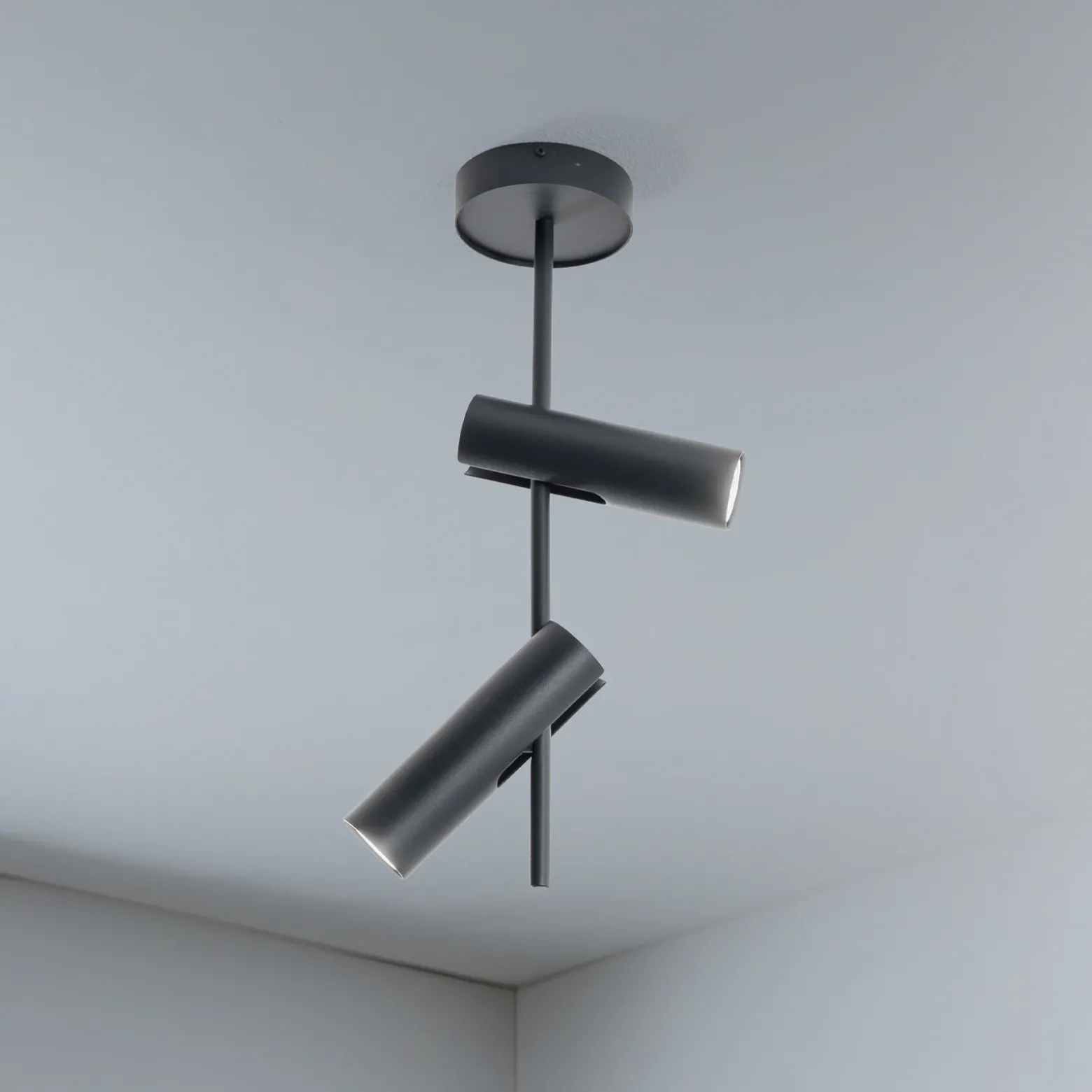 Downlight Leda 2, antracita, 2 luces, acero, altura 55 cm