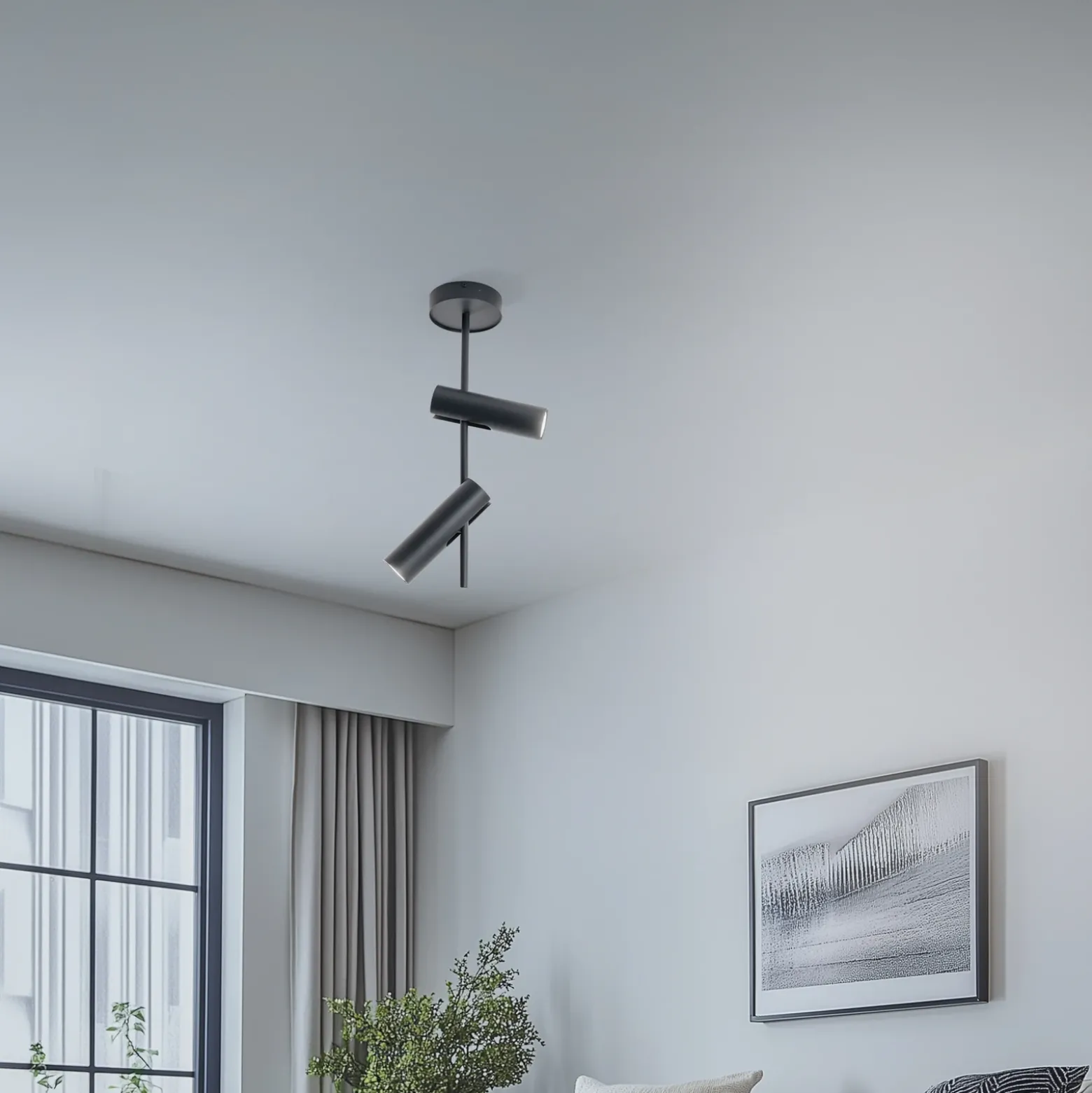 Downlight Leda 2, antracita, 2 luces, acero, altura 55 cm