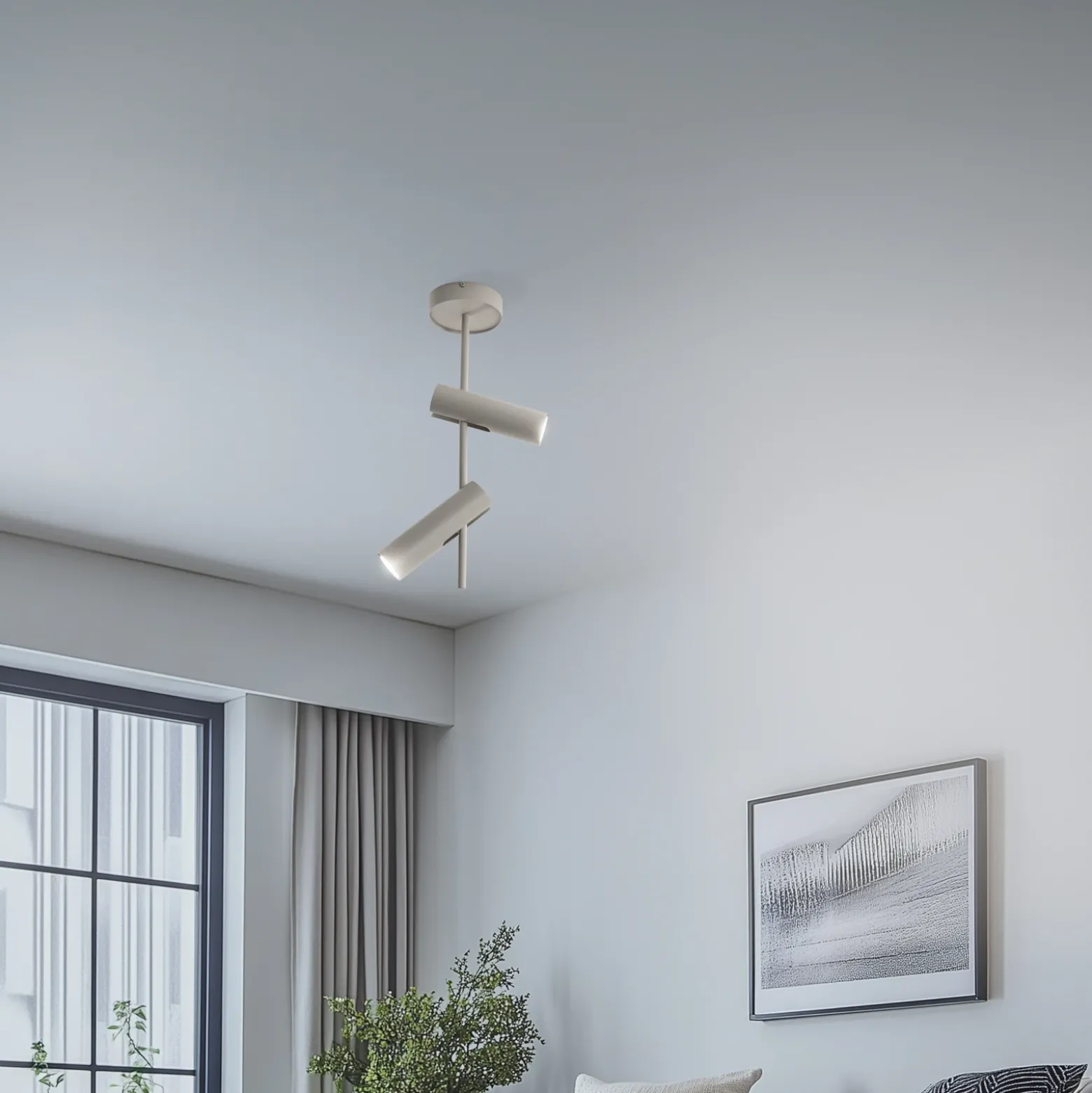 Downlight Leda 2, taupe, 2 luces, acero, GU10, altura 55 cm