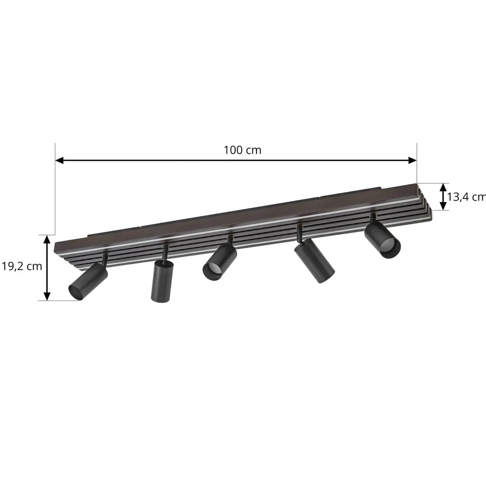 Downlight LED Lucande Tiron, 5 luces, 100 cm, roble