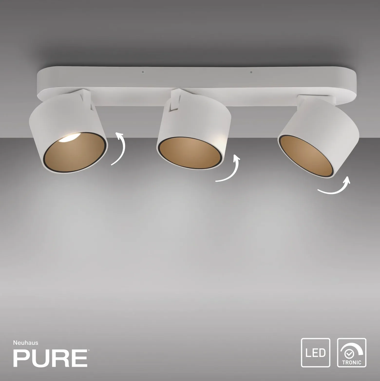 Downlight LED PURE Cup, blanco, longitud 56 cm, metal, 3 luces.