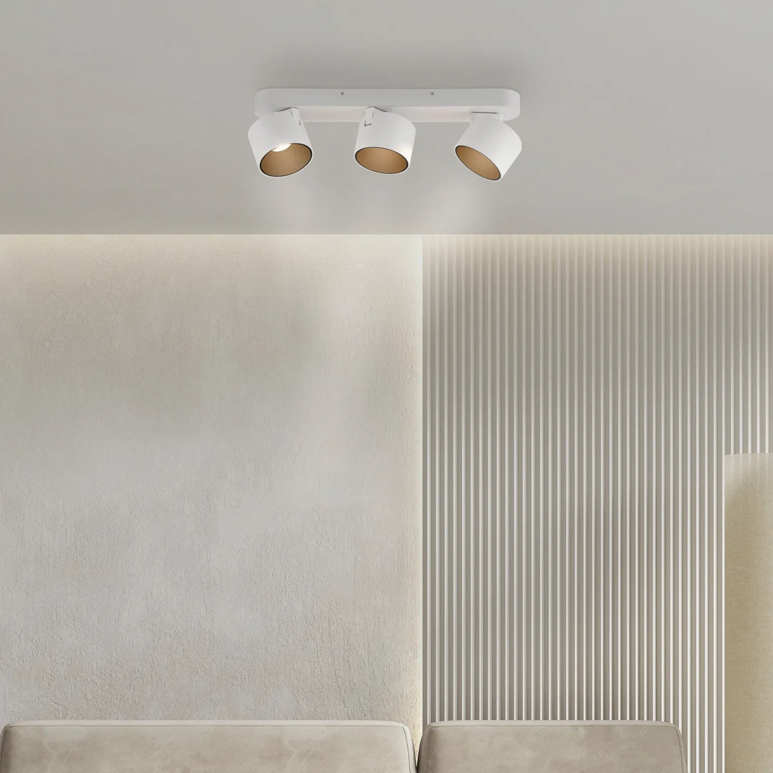 Downlight LED PURE Cup, blanco, longitud 56 cm, metal, 3 luces.
