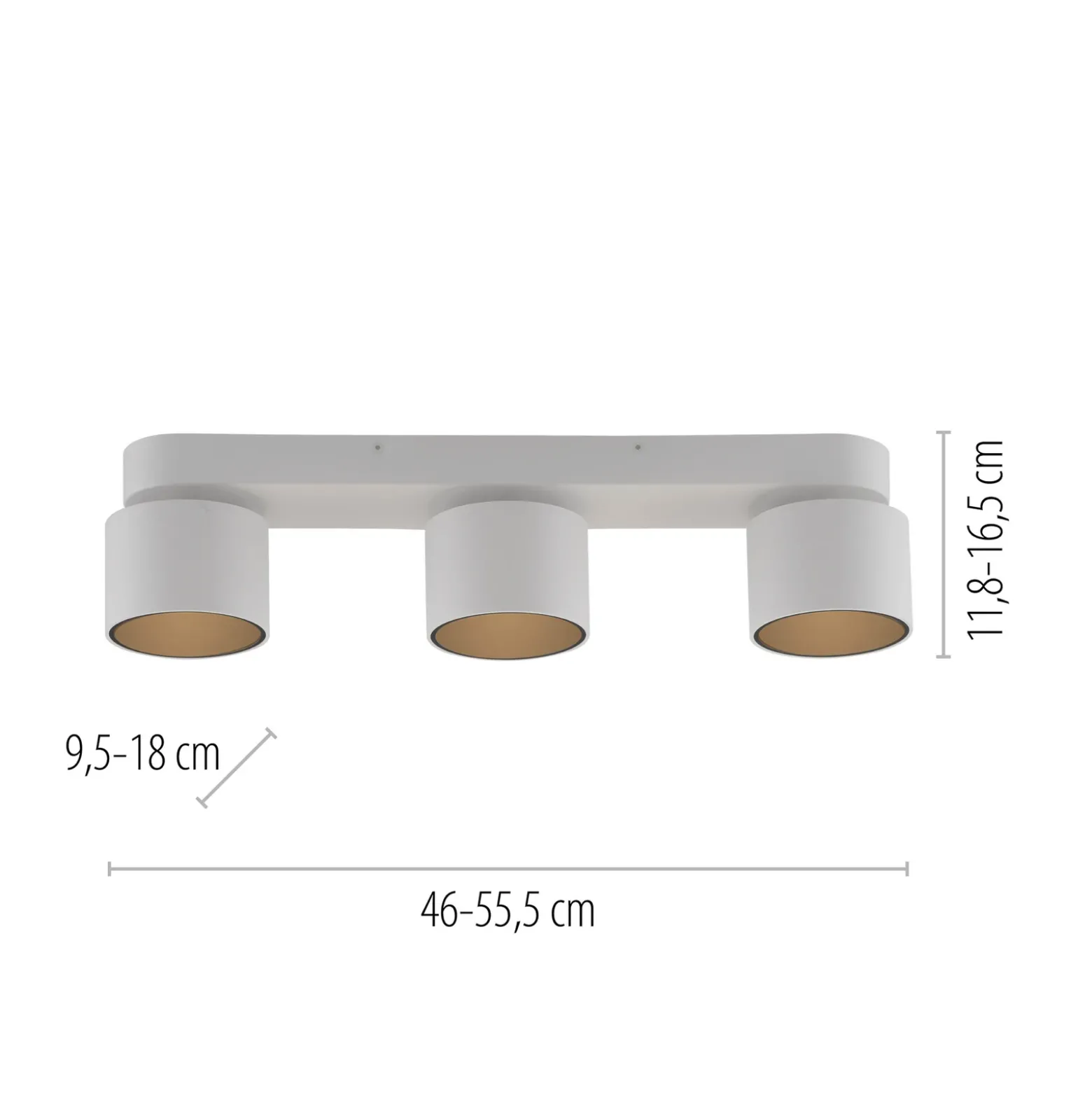 Downlight LED PURE Cup, blanco, longitud 56 cm, metal, 3 luces.
