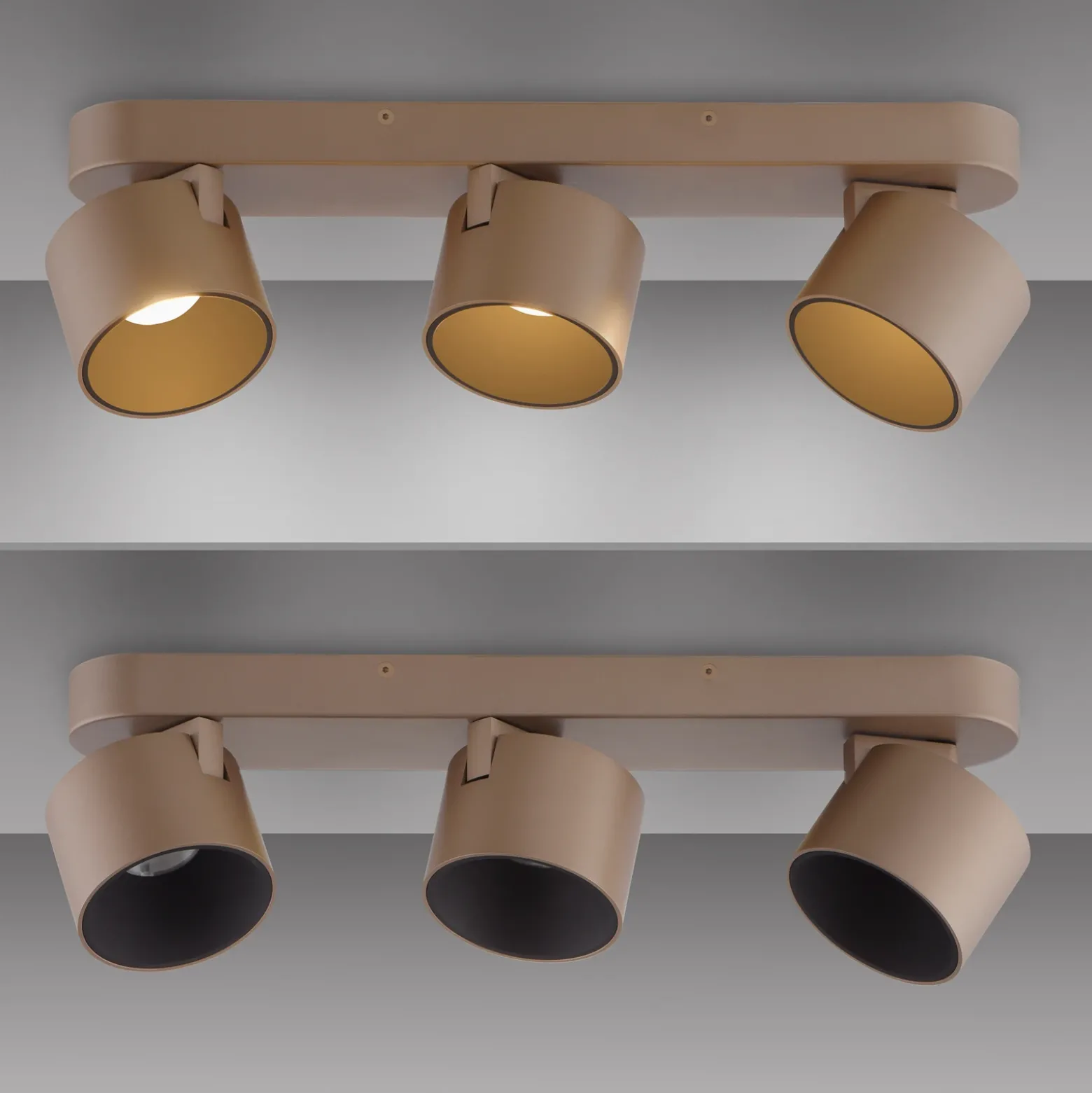 Downlight LED PURE Cup, color bronce, 56 cm, metal, 3 luces.